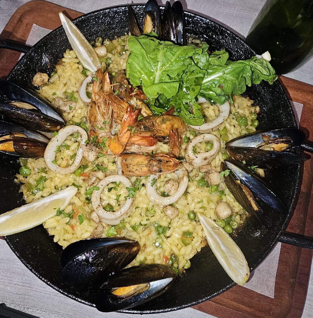 Seafood paella with shrimp, mussels and squid at Tambuli Seaside Resort Cebu